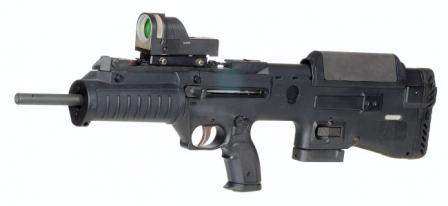 Civilian (semi-automatic only) version of the Tavor. Note the different shape of the butt, handguard and the trigger guard, basically similar to that of the Micro-Tavor (civilian versions with oversized trigger guard also manufactured).