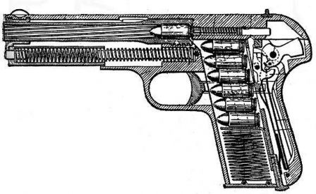 FN - Browning M 1903 pistol cross-section drawing.