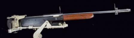 Remingtonmodel 11 shotgun set up into special mount to emulate aircraft machine gun. This setup was used by US Air Force during WW2 to train aircraft machine gunners on shooting at moving targets.