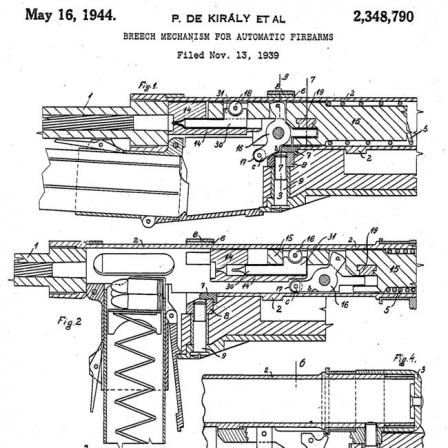 Kiraly's patent for his delayedblowback action used in 39M and 43M submachine guns.