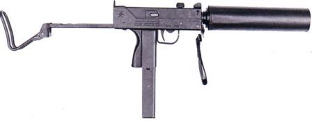  Ingram M11 in 9mm Short, with installed silencer.