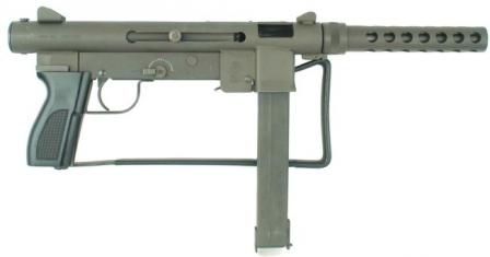 Smith & Wesson M76 submachine gun, right side; shoulder stock folded.